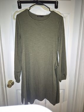 Olive Long Sleeve Shift Dress - Casual Everyday Style